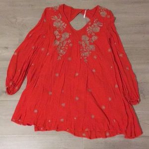 Free People Red Embroidered Dress